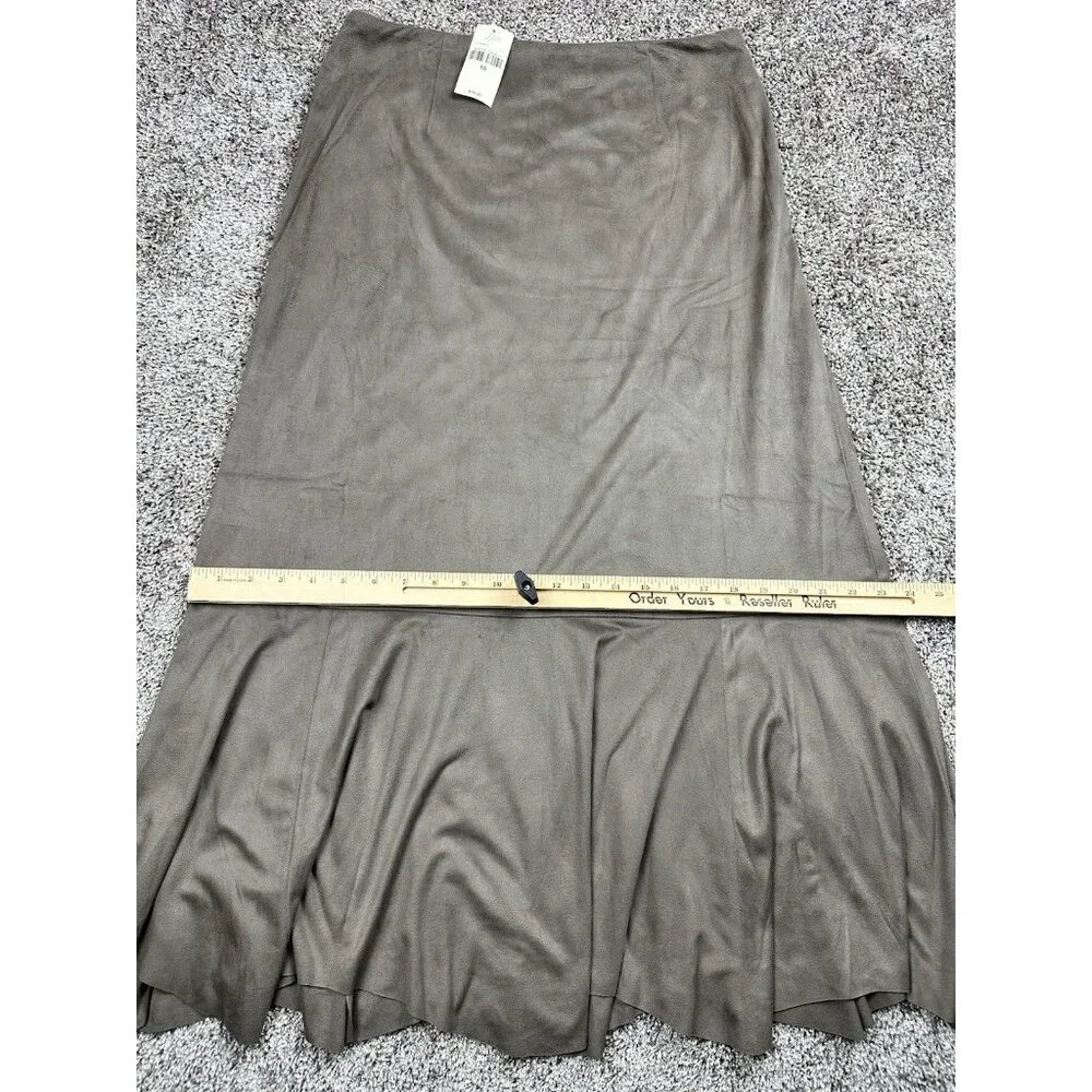 J. Jill‎ Faux Suede Midi Skirt Gray Flounce Hem Boho Workwear Size 10 NWT
